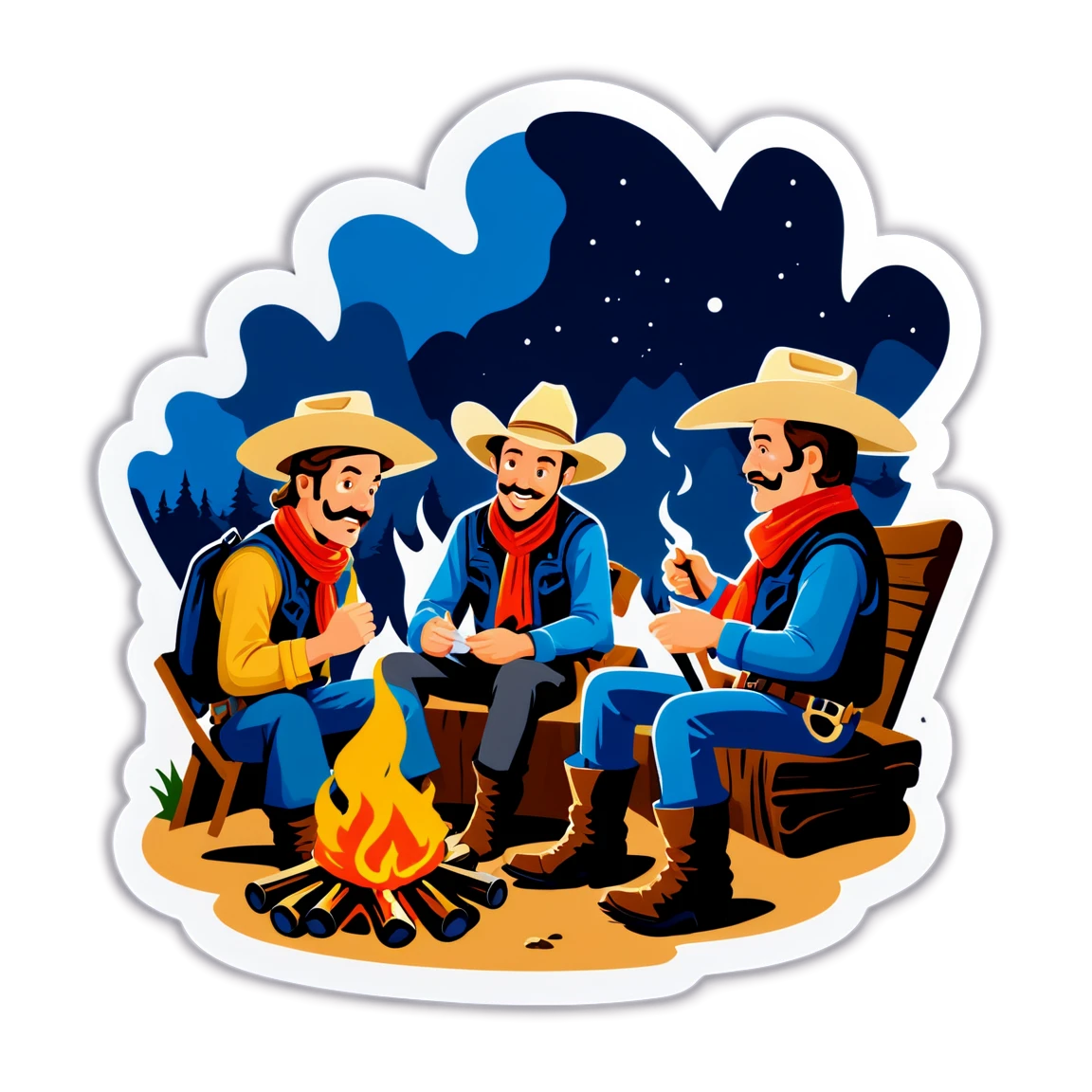 Cowboys at campfire, cowboys sticker