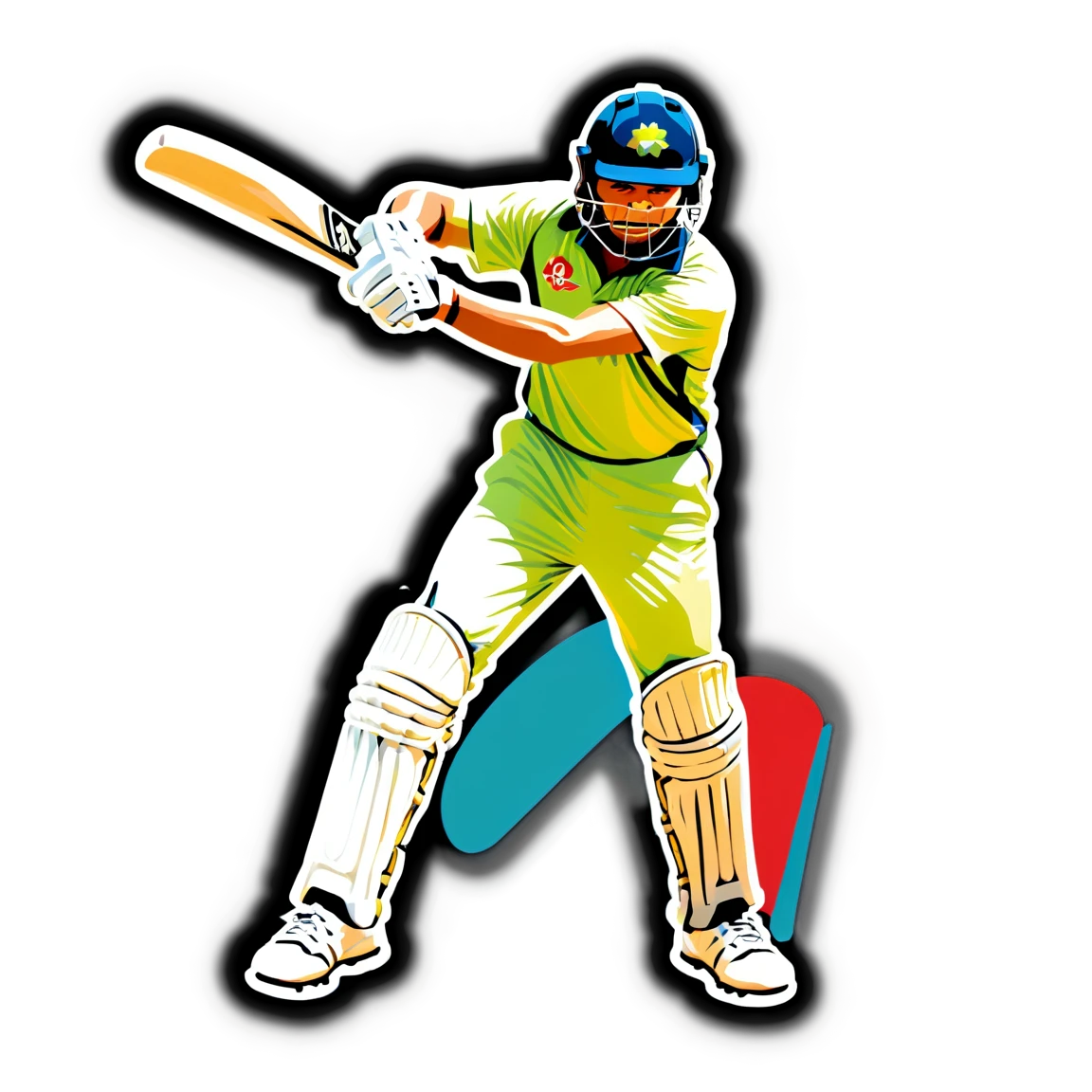 Player in action, cricket sticker