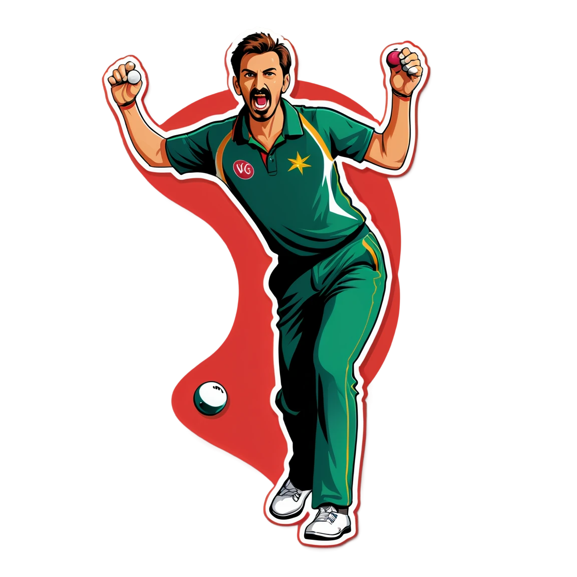 Bowling action, cricket sticker