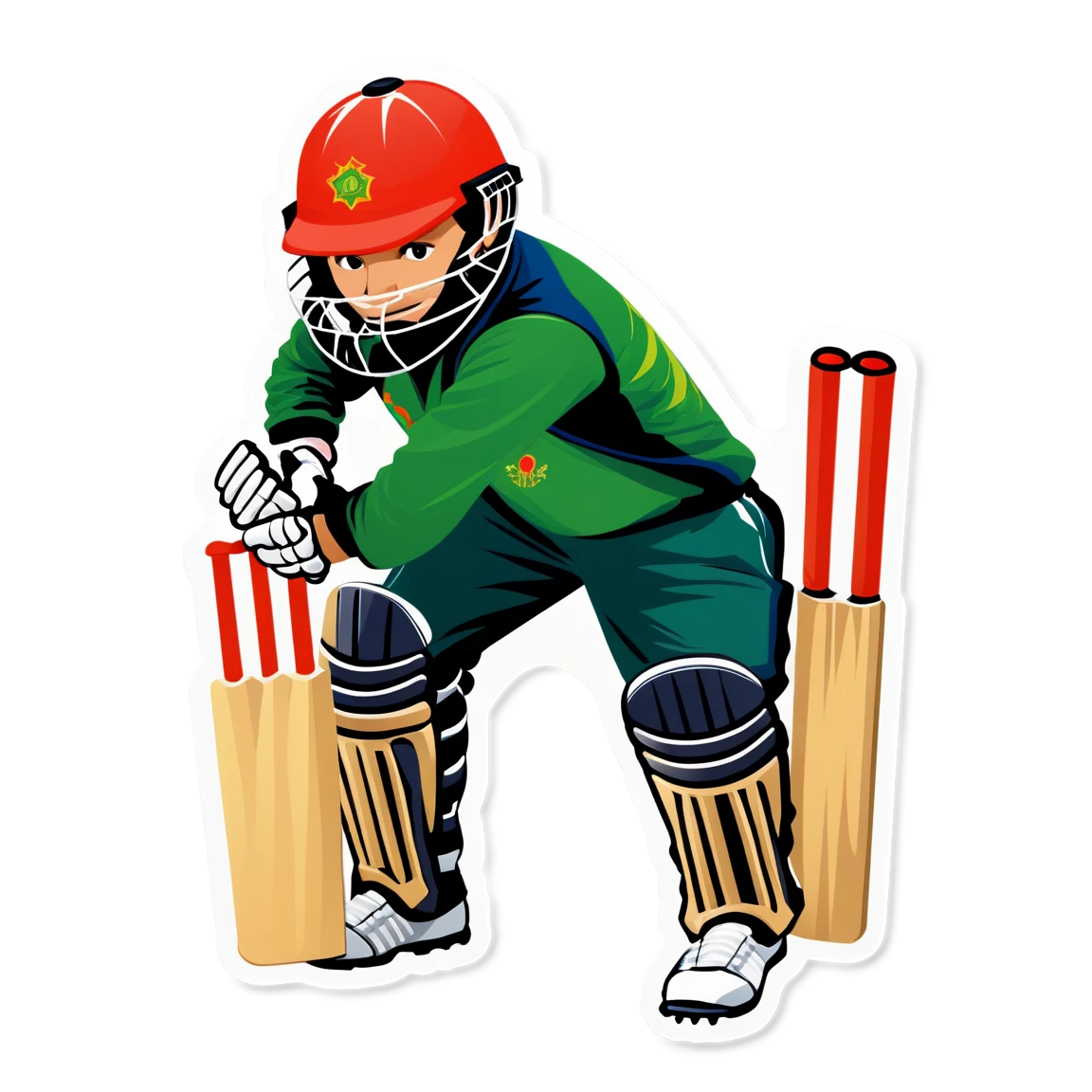 In cricket gear, cricket sticker