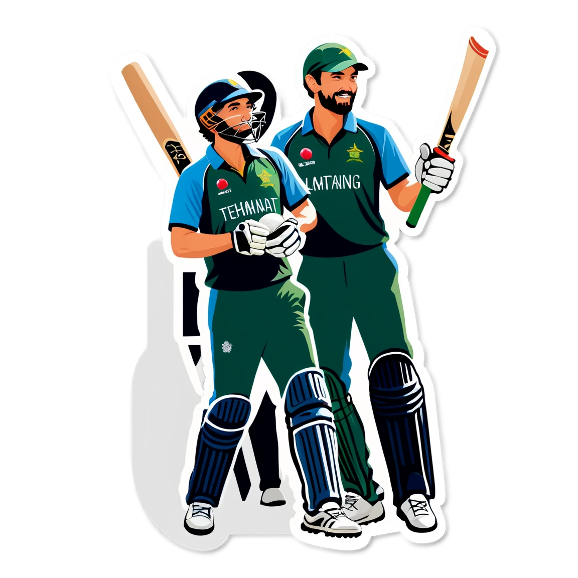 With teammates, cricket sticker