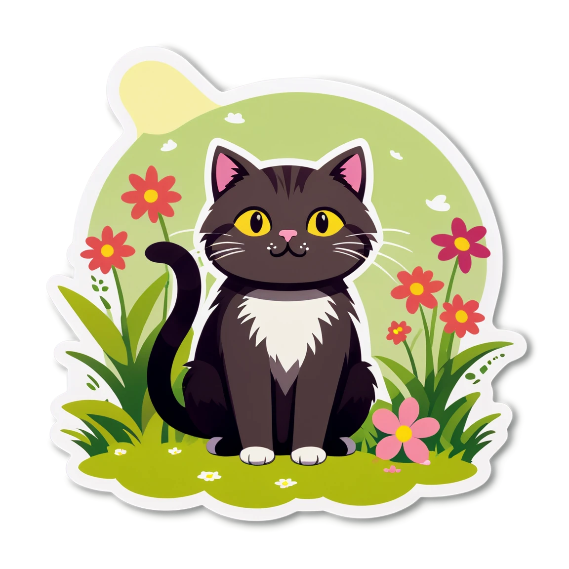 Black cat, sitting cat sticker, cute cat sticker