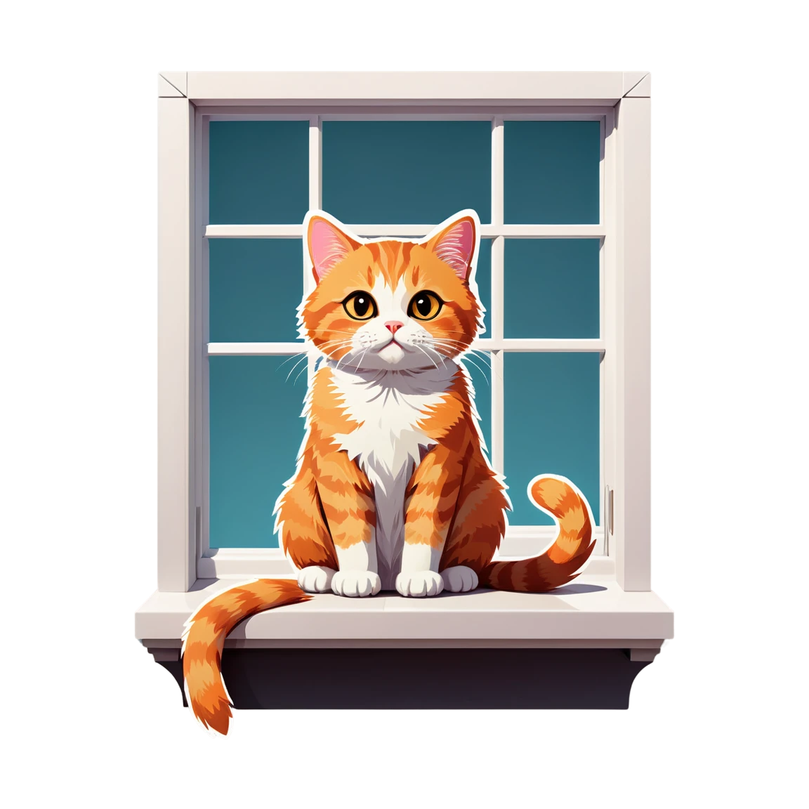 Orange cat, sitting cat sticker, cute cat sticker