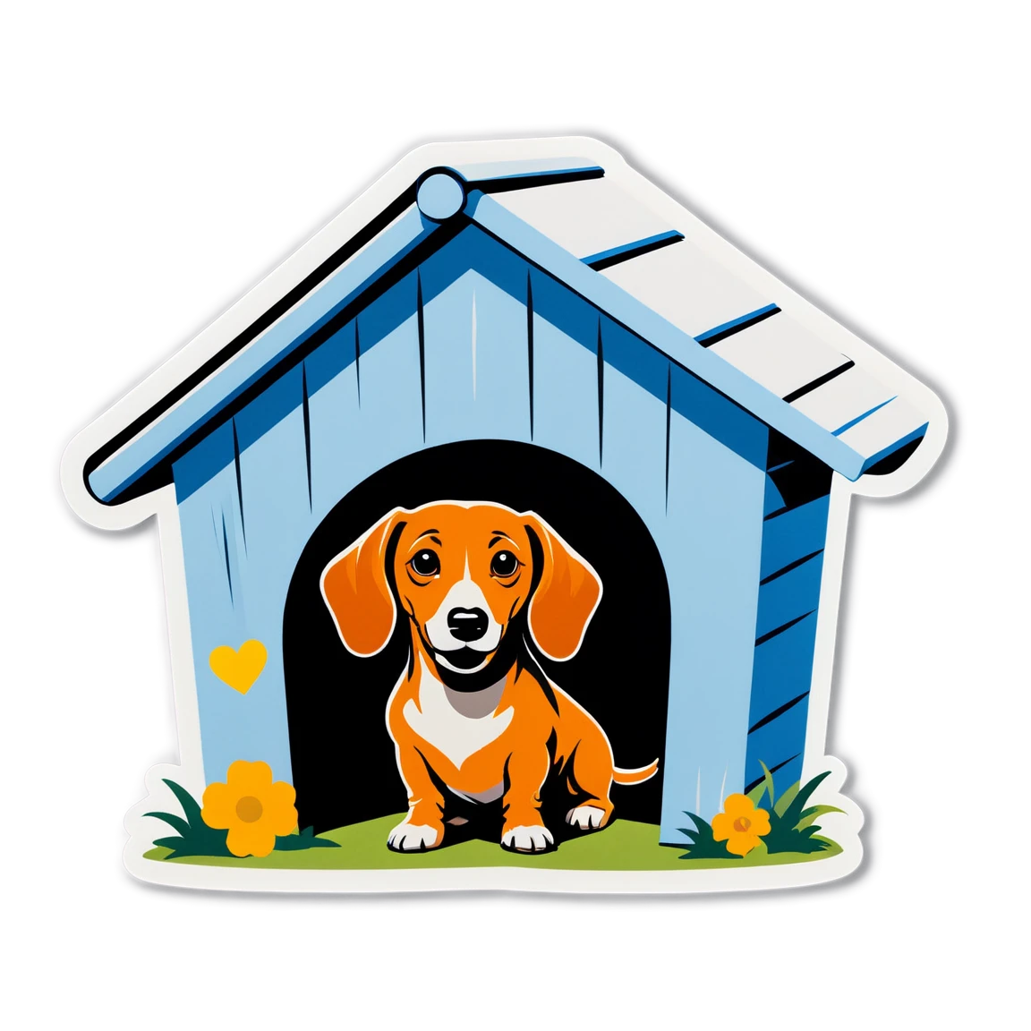 Dachshund near dog house, dog sticker, Dachshund sticker