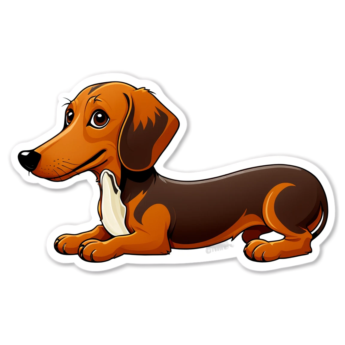 Dachshund next to a bone, dog sticker, Dachshund sticker