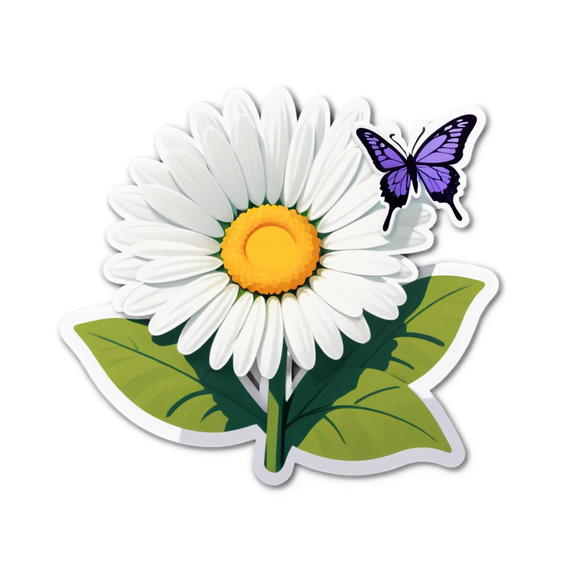 Daisy with a butterfly, daisy sticker, floral sticker