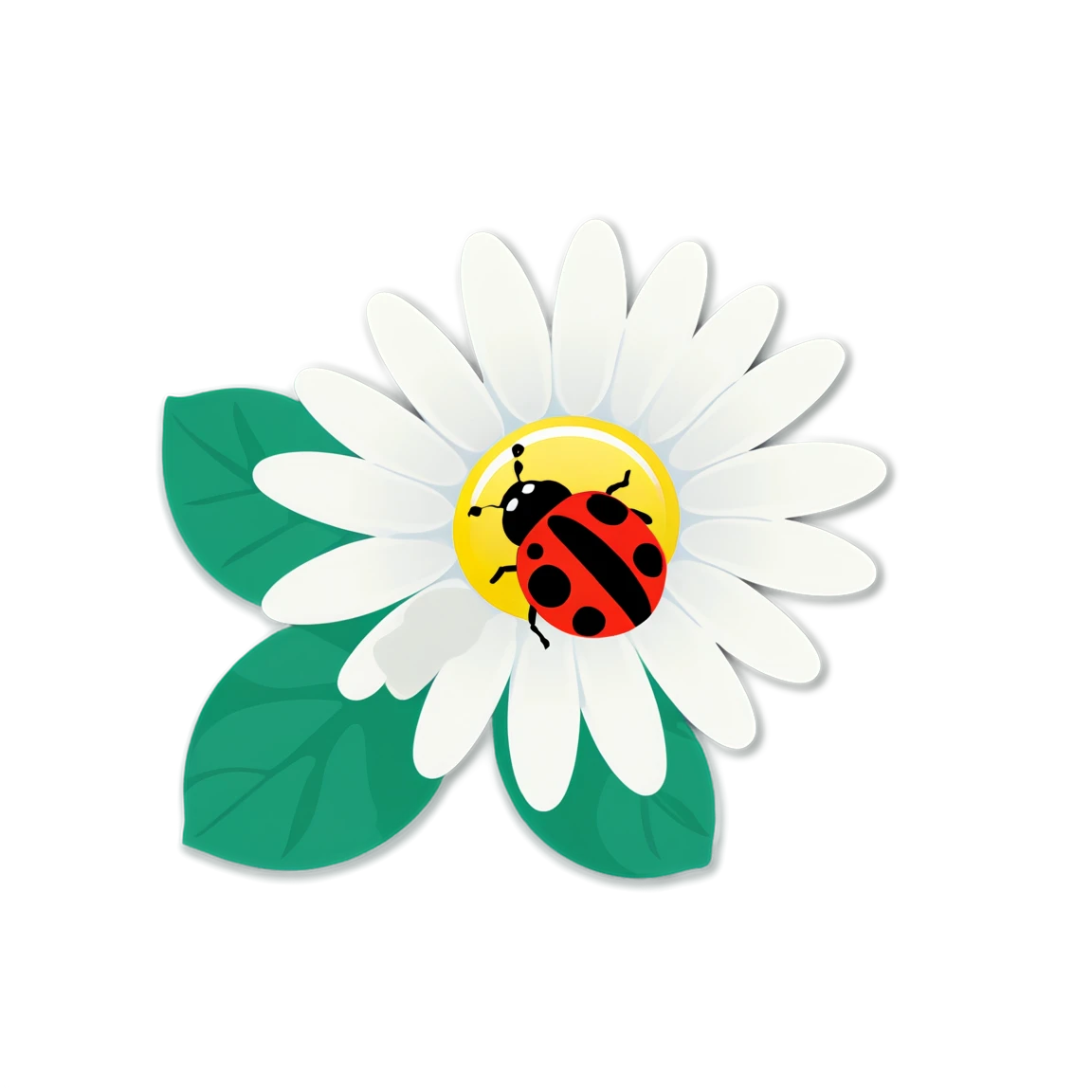 Daisy with a ladybug, daisy sticker, floral sticker