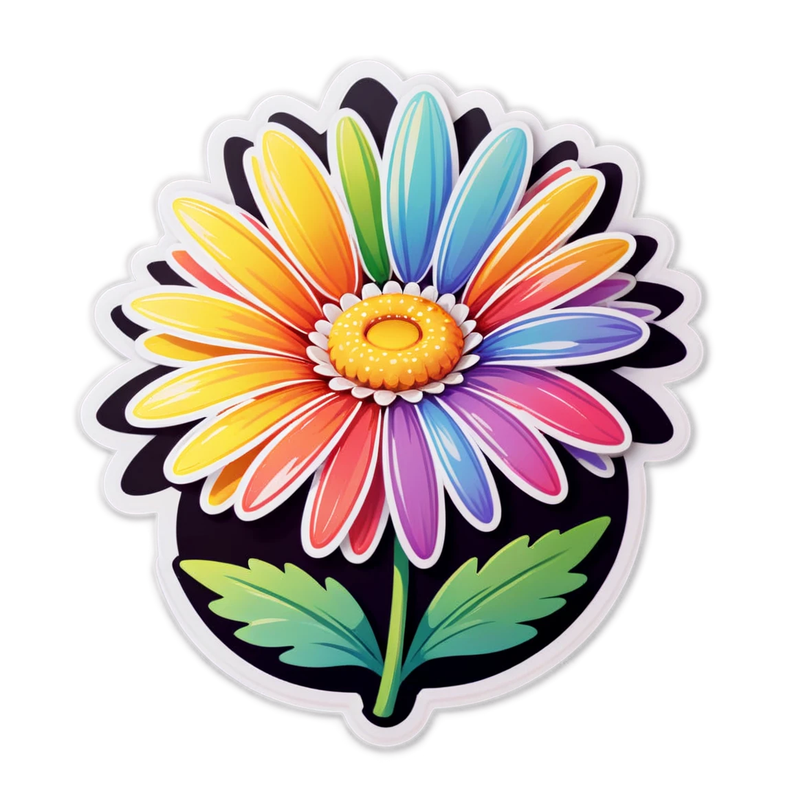 Daisy with a rainbow, daisy sticker, floral sticker