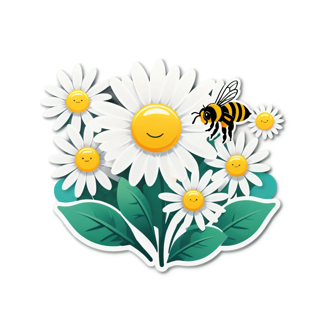 Daisy with bees, daisy sticker, floral sticker