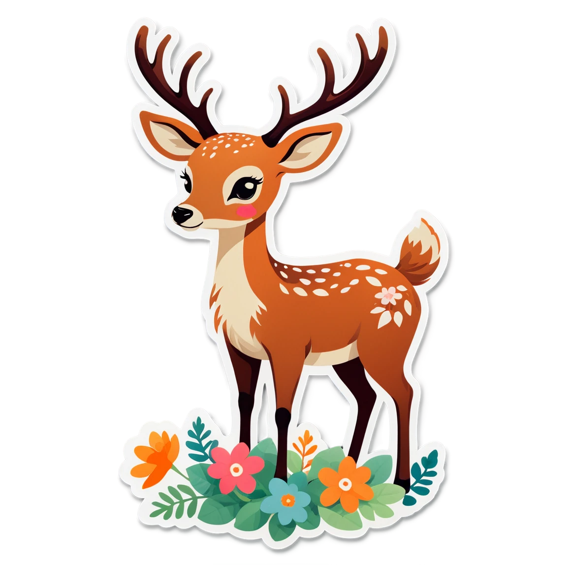 Deer with flowers, deer sticker