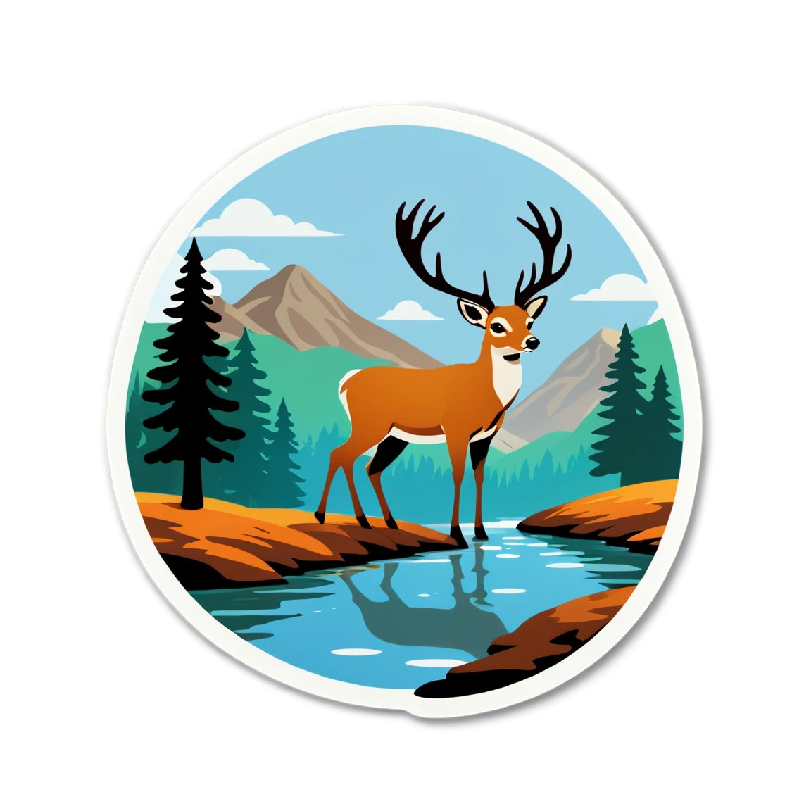 Deer by the river, deer sticker