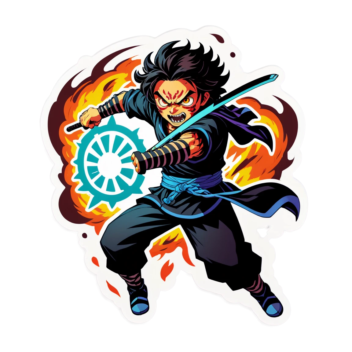 Demon Slayer sticker performing attack