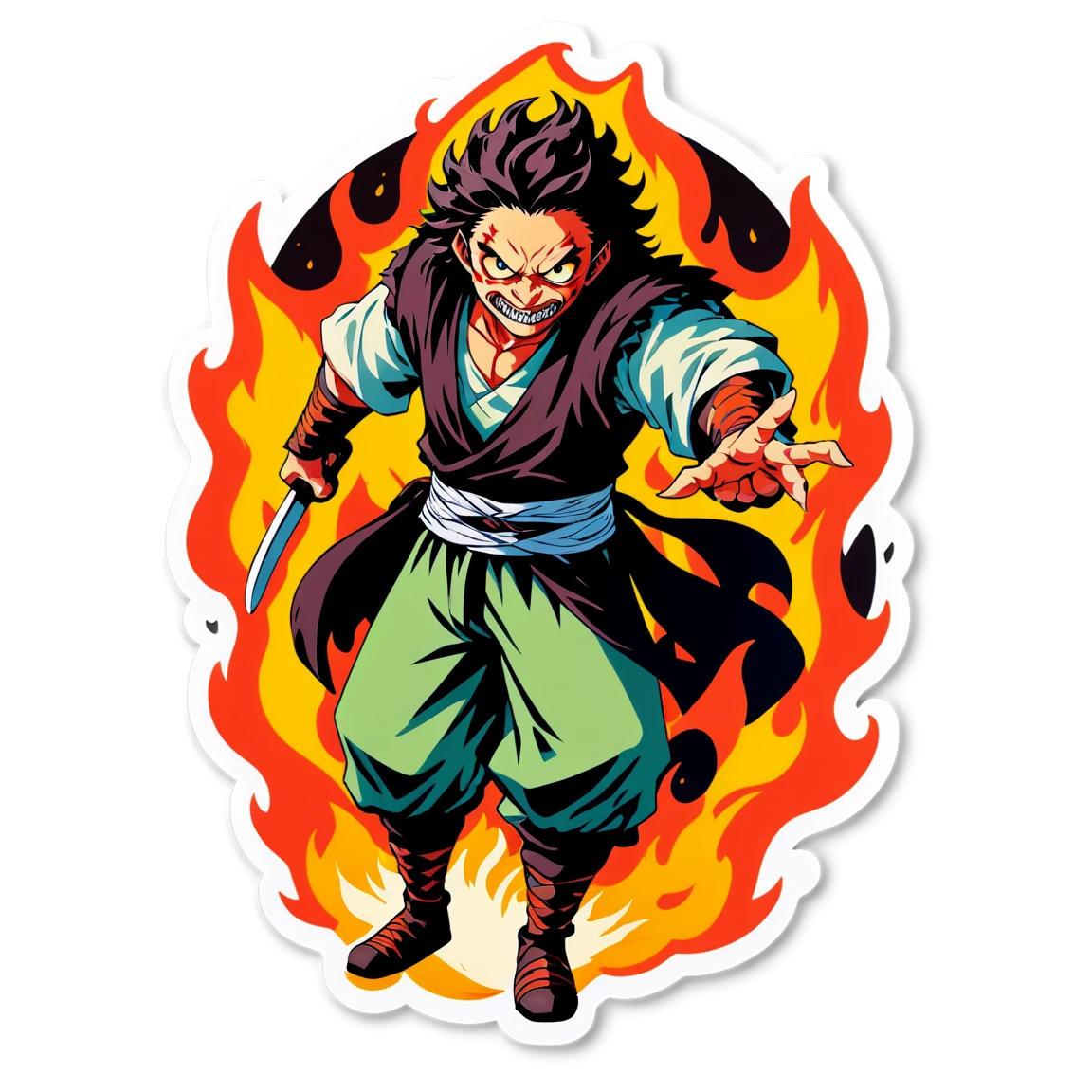 Demon Slayer sticker with flame background