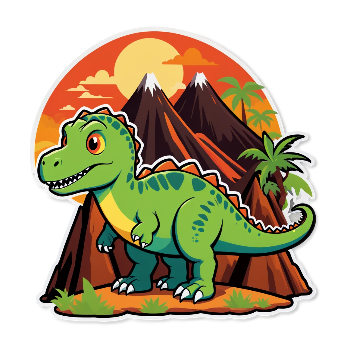 T-rex sticker, volcano dinosaur, animated dinosaur sticker, dinosaur sticker