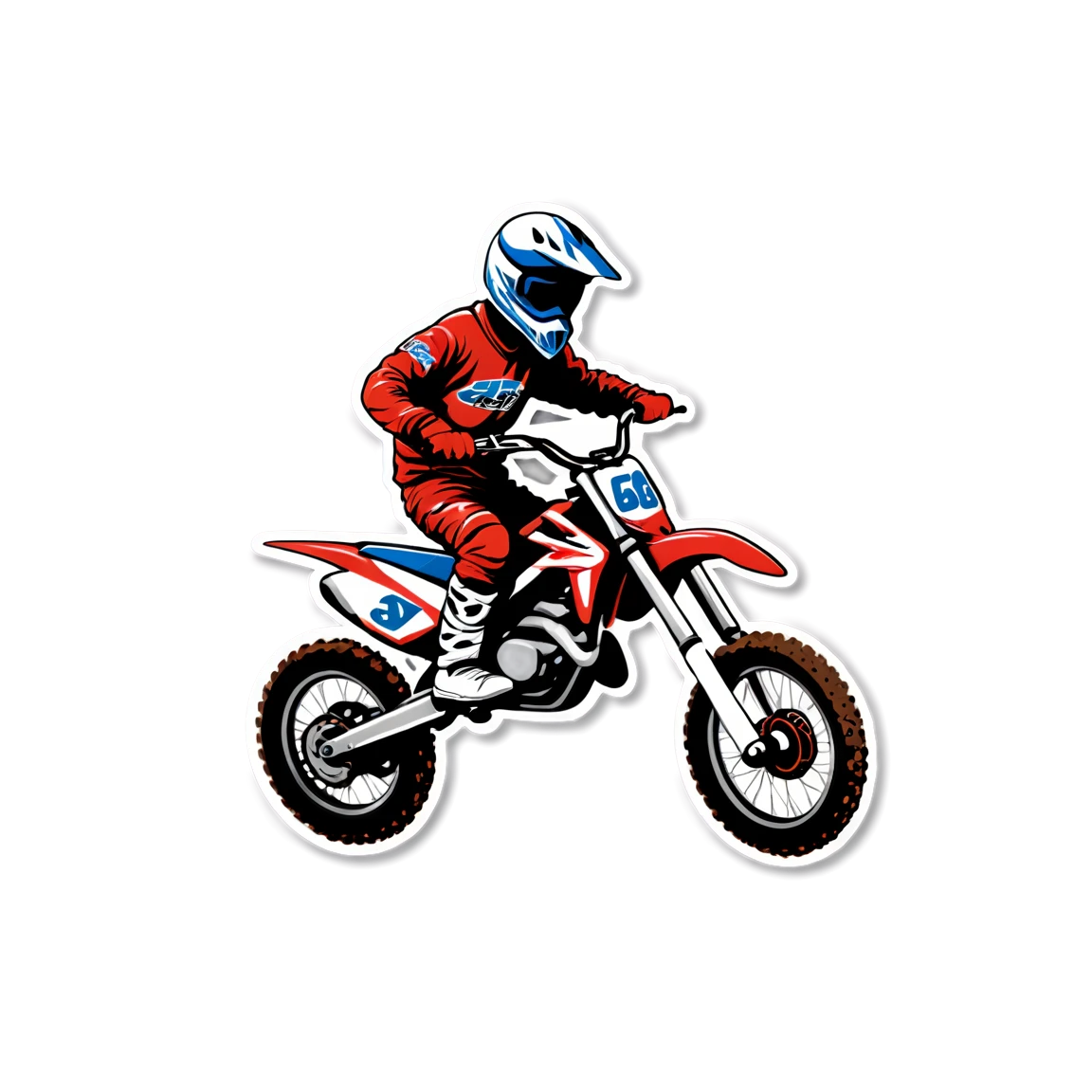 Dirt bike wearing helmet, dirt bike sticker