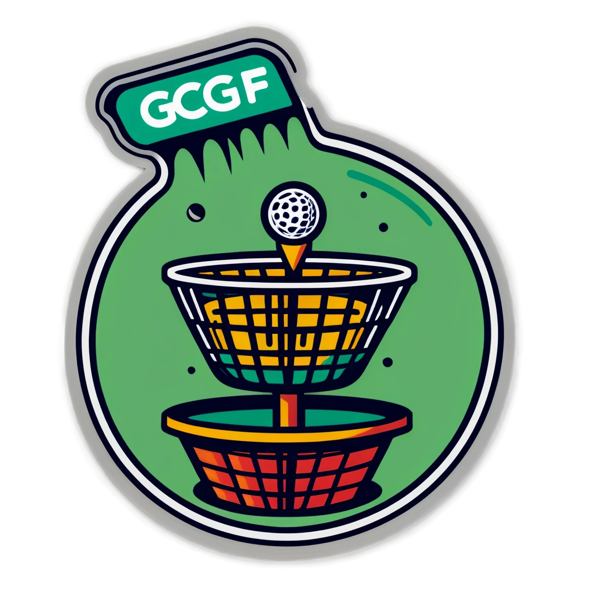 Disc golf sticker with a basket