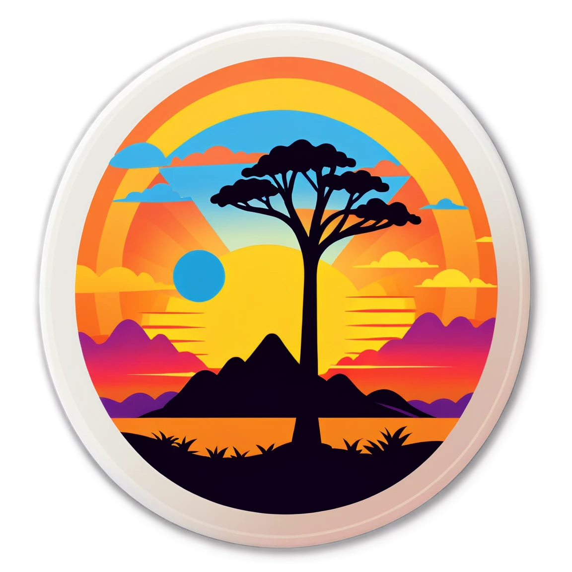 Disc golf sticker with sunset background