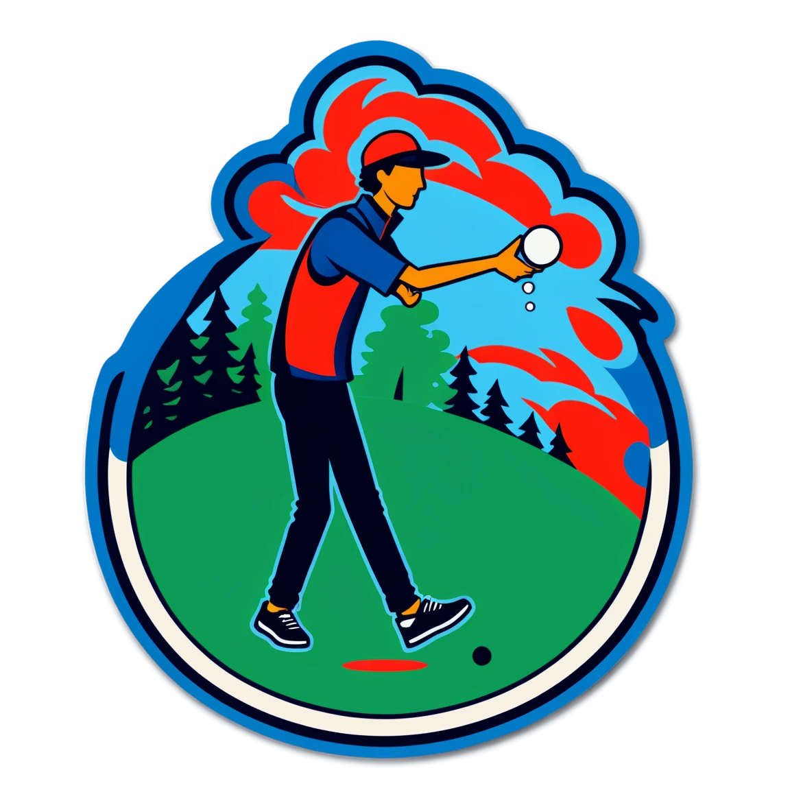 Disc golf sticker in action