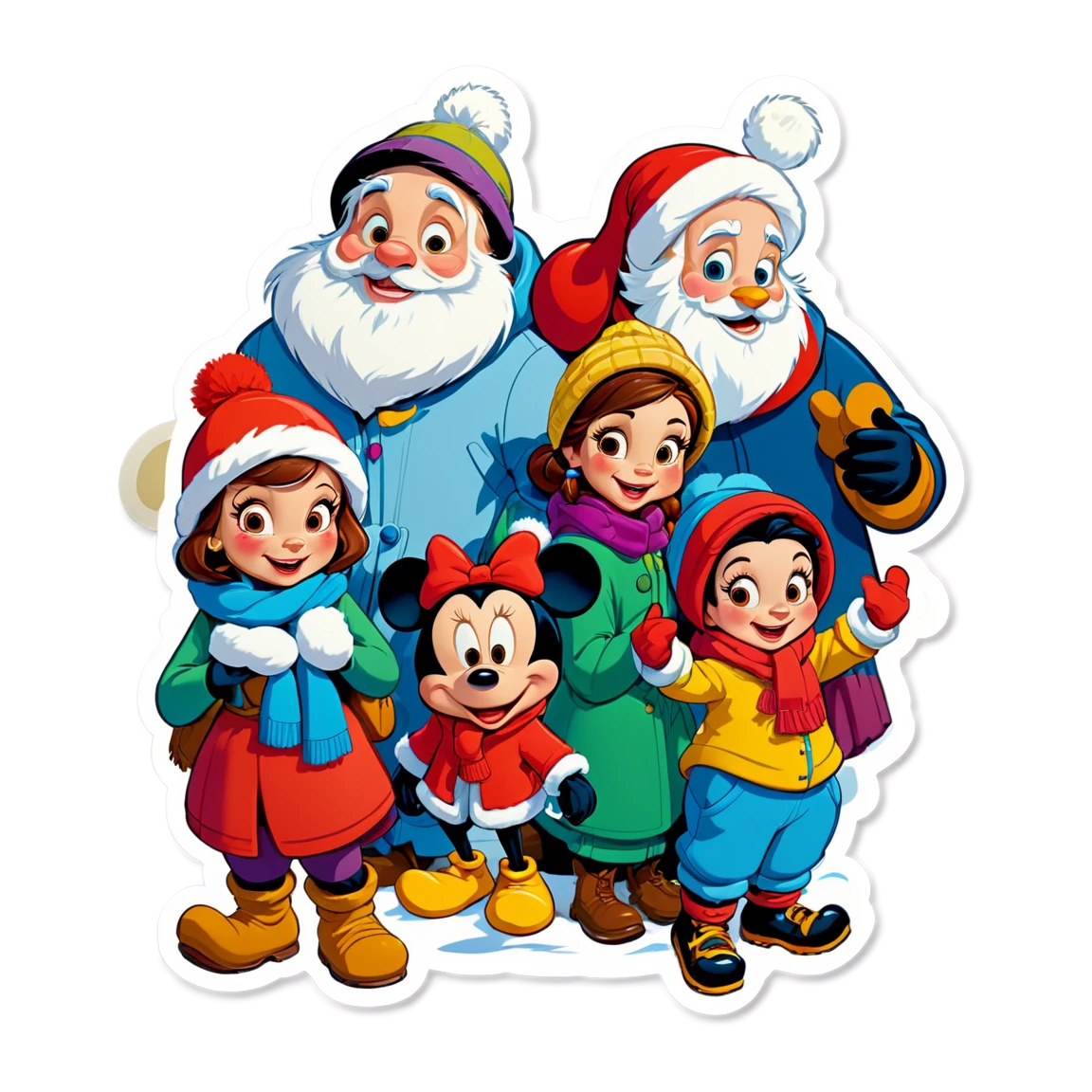 Disney characters in winter clothes