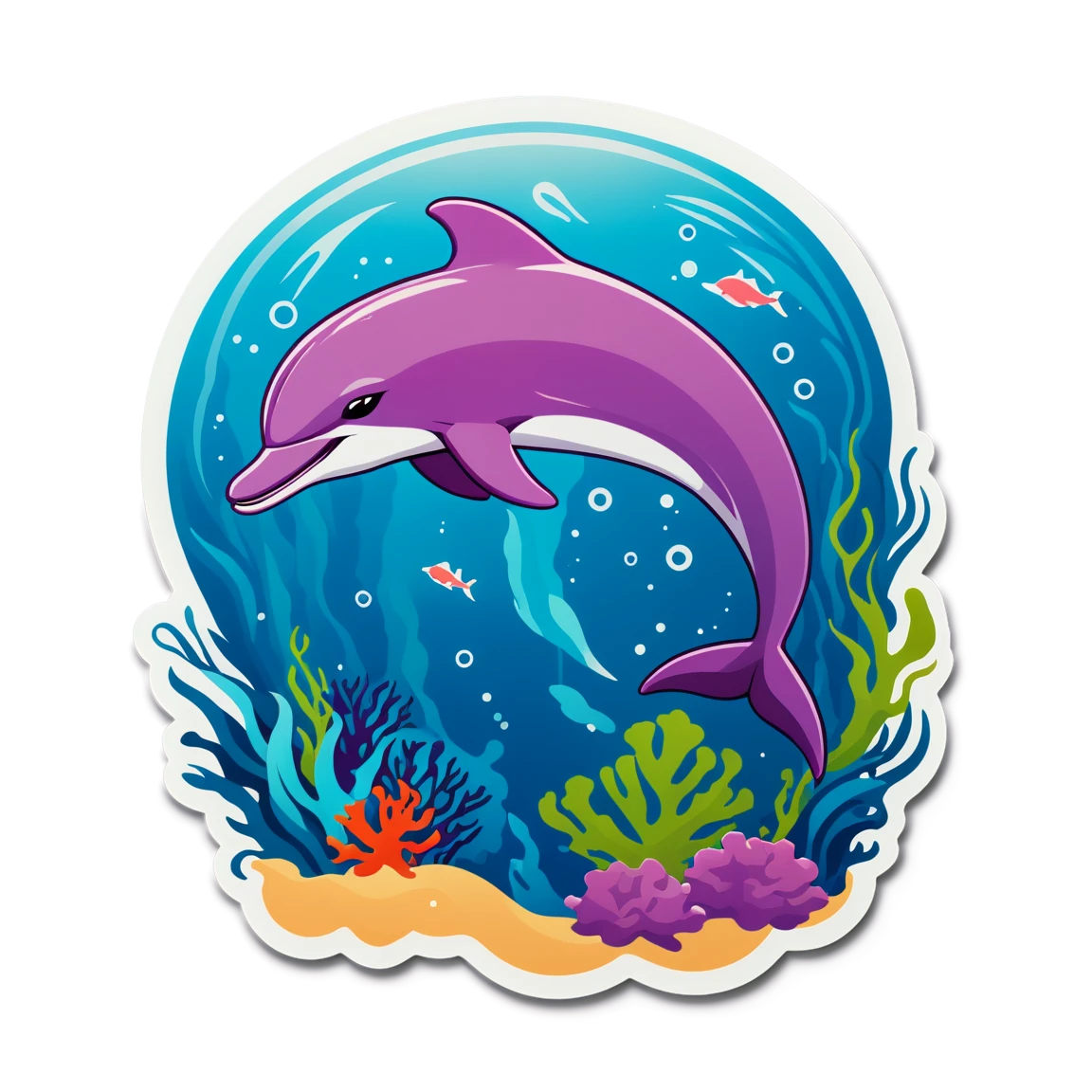 Dolphin with seaweed, dolphin sticker