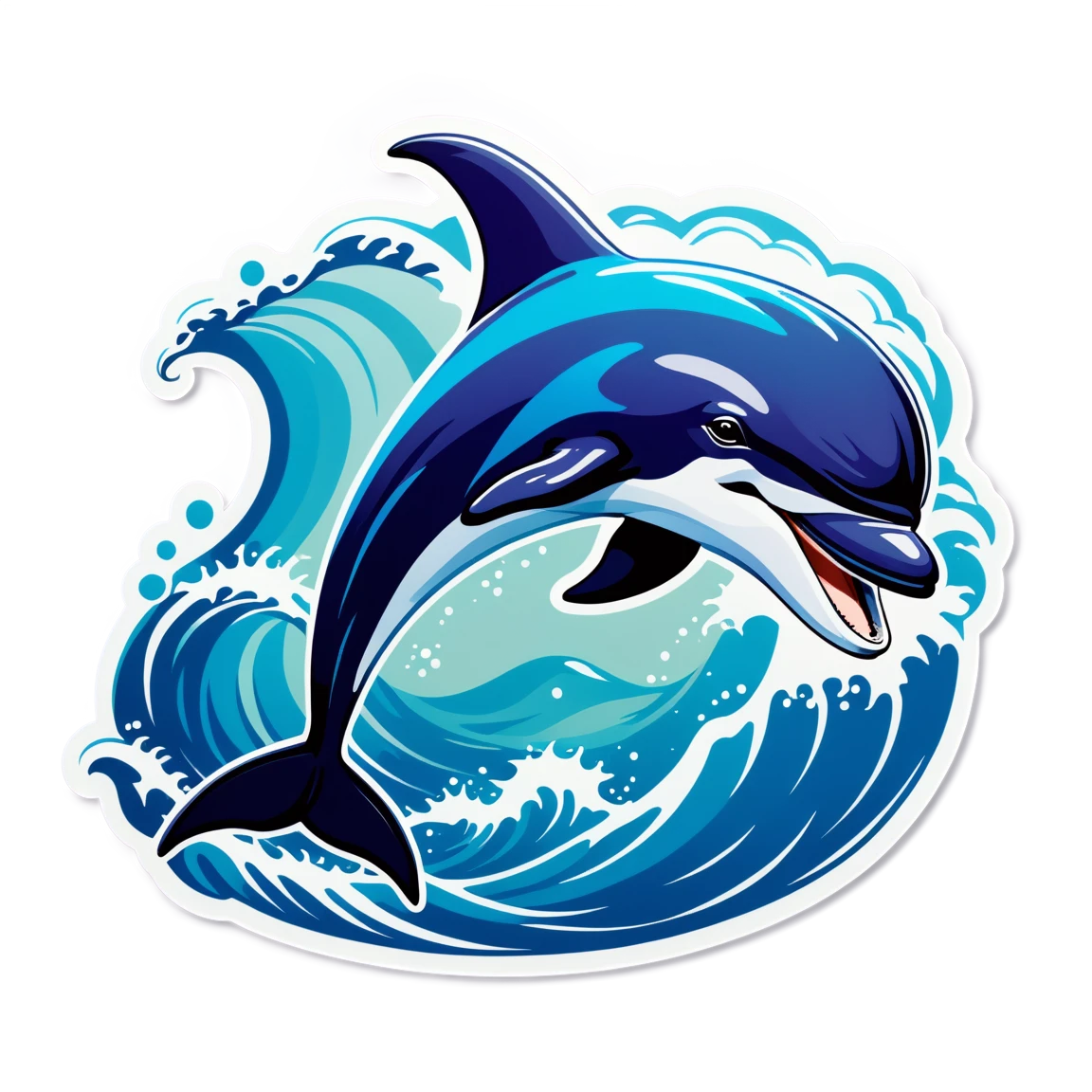 Dolphin with waves, dolphin sticker