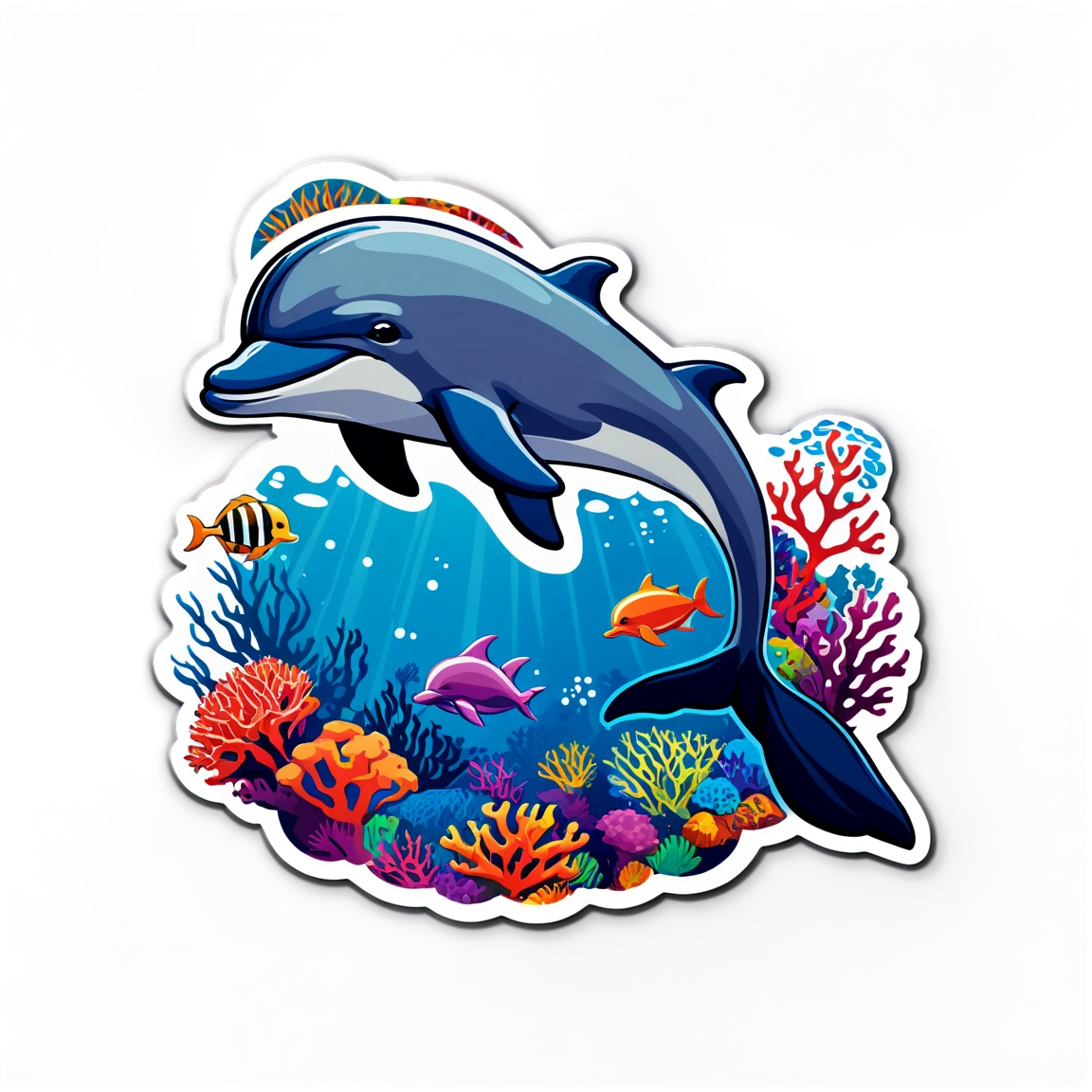 Dolphin with coral reef, dolphin sticker