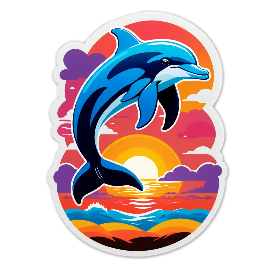 Dolphin with sunset, dolphin sticker