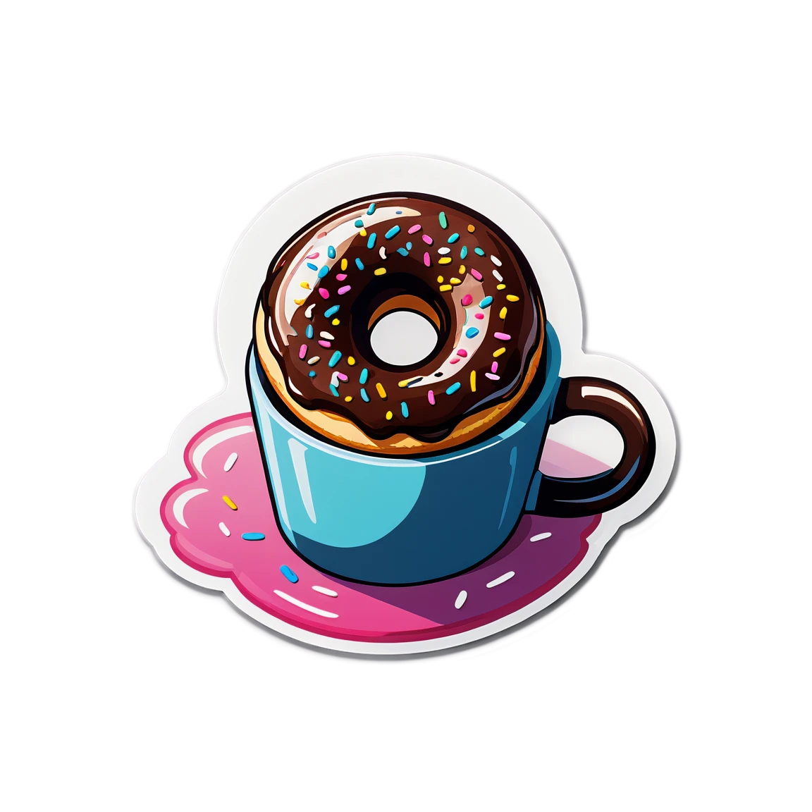 Donut sticker, with a cup of coffee