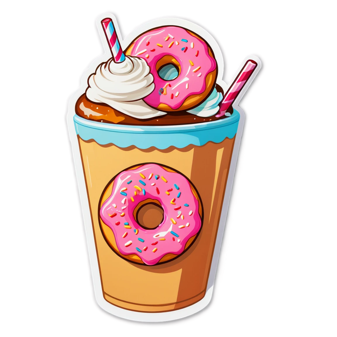 Donut sticker, with a milkshake