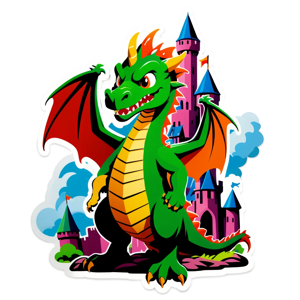 Dragon by a castle, dragon sticker