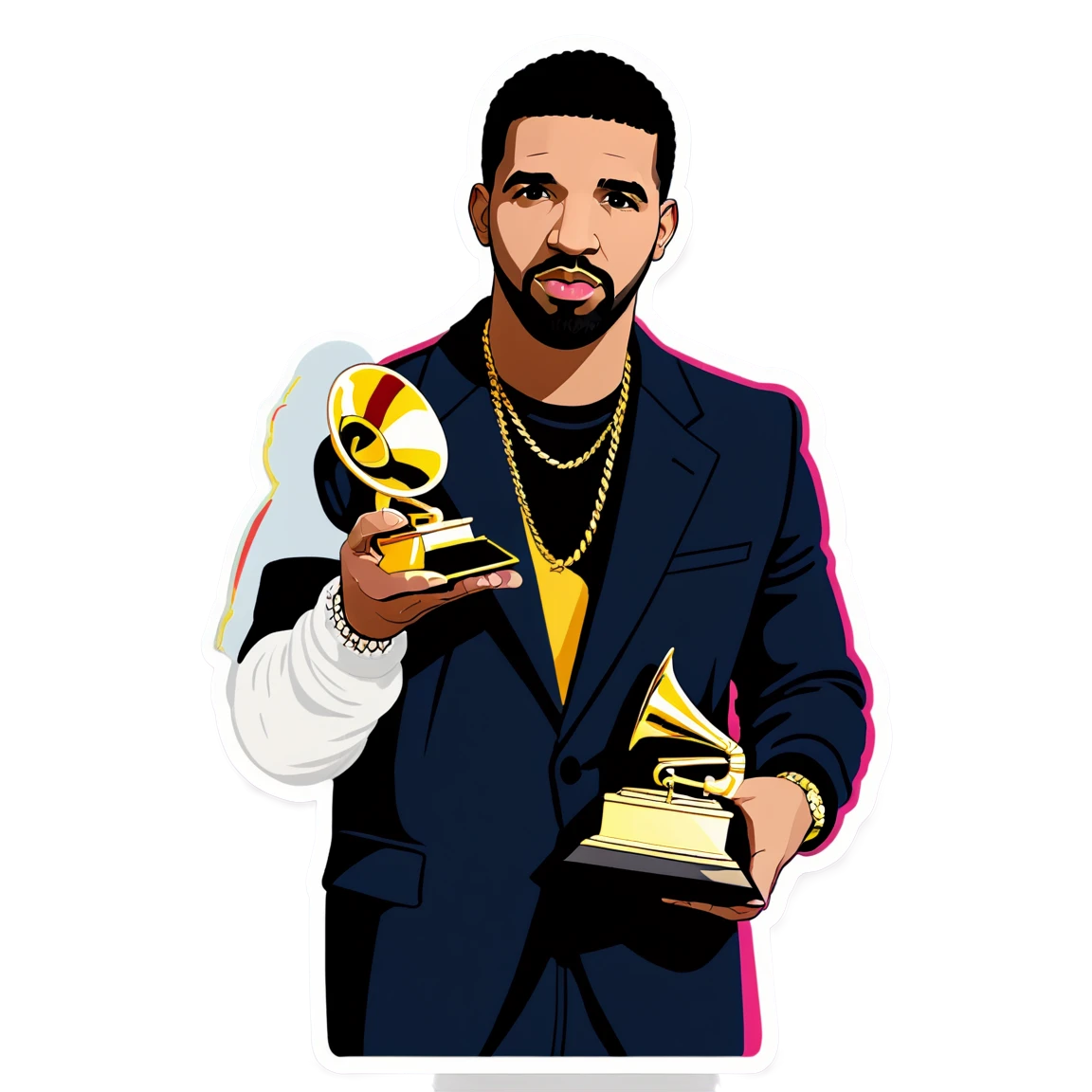 Drake holding Grammy, rapper sticker, Drake sticker