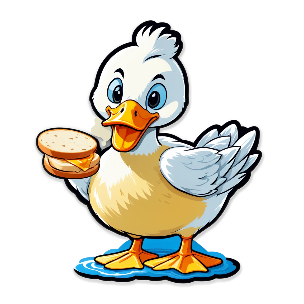 Duck eating bread, duck sticker