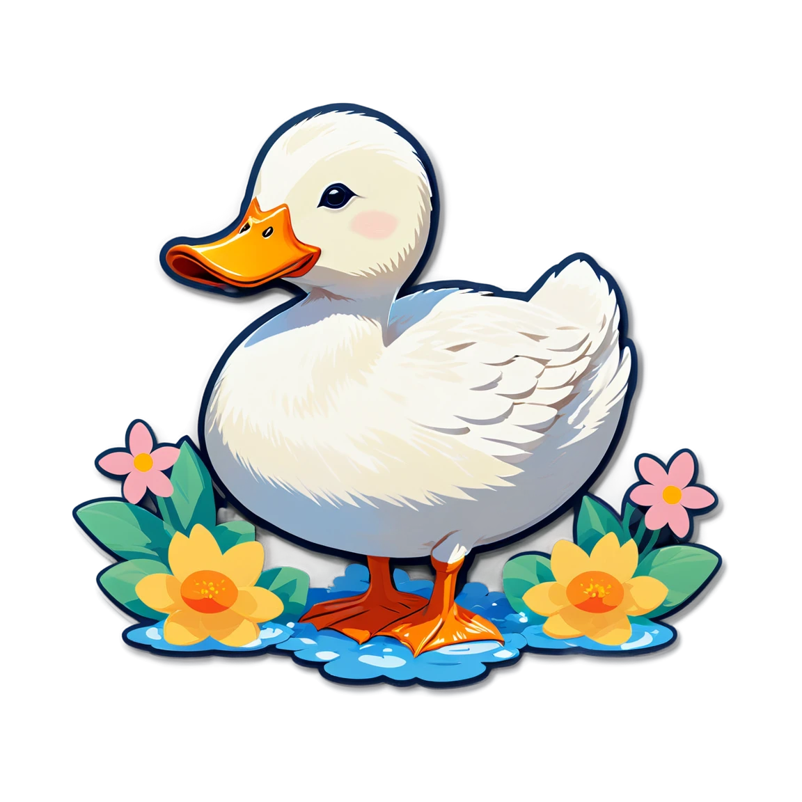 Duck with flowers, duck sticker