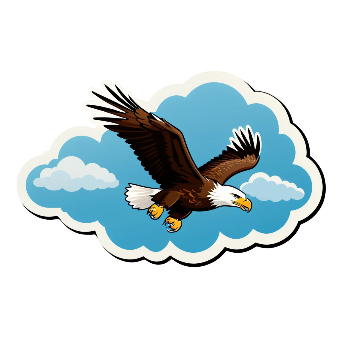 Eagle gliding through clouds, eagle sticker