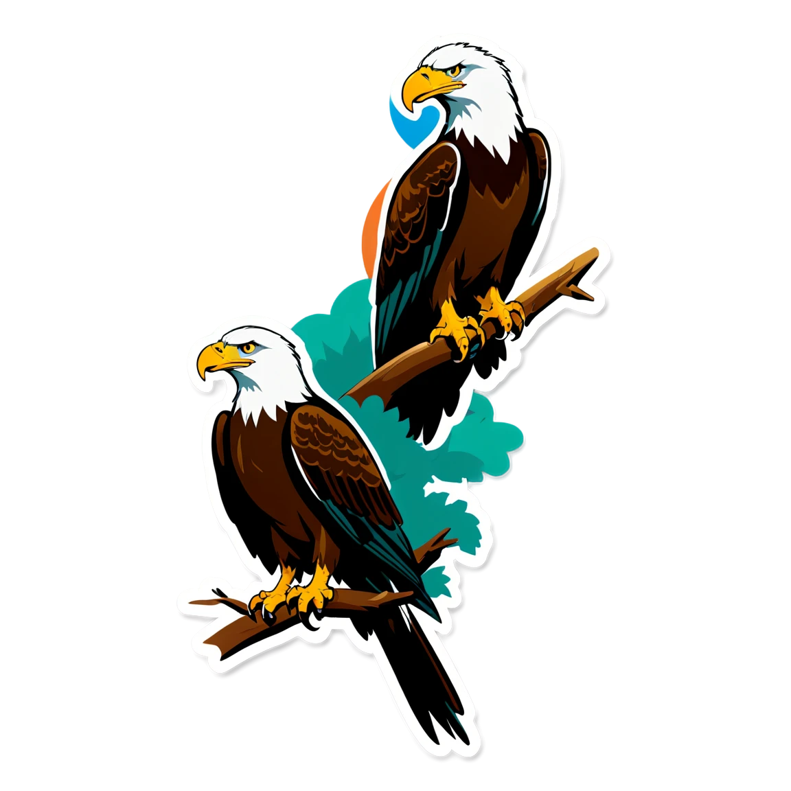 Eagles perched on a branch, majestic sticker, eagles sticker