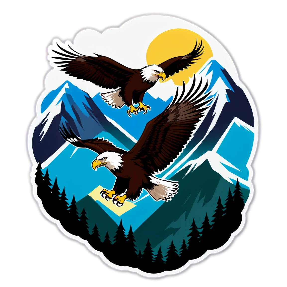 Eagles against a mountain backdrop, majestic sticker, eagles sticker