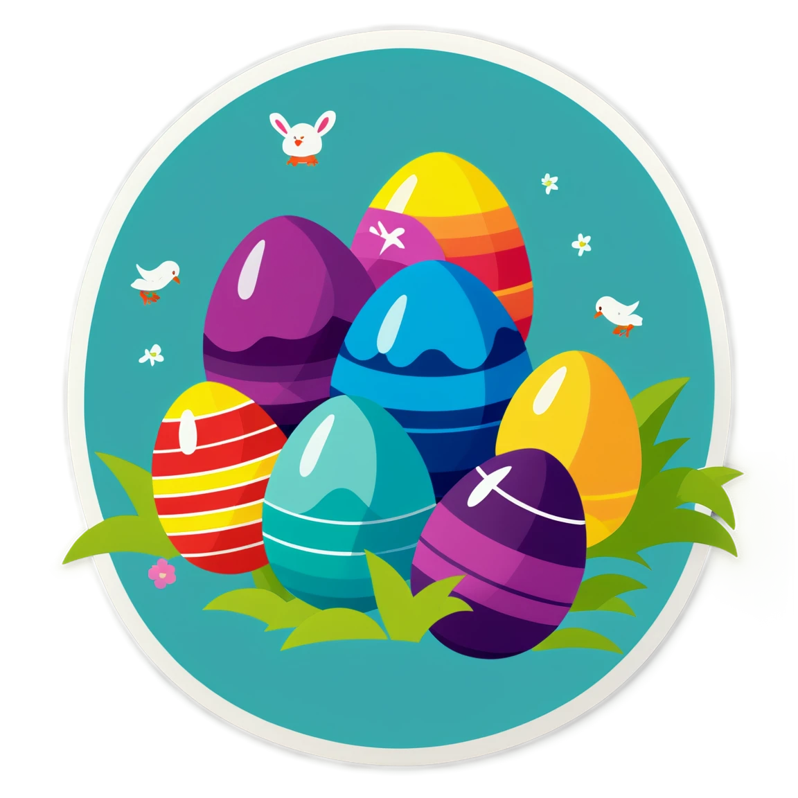 Easter eggs basket, colorful easter eggs sticker, easter sticker