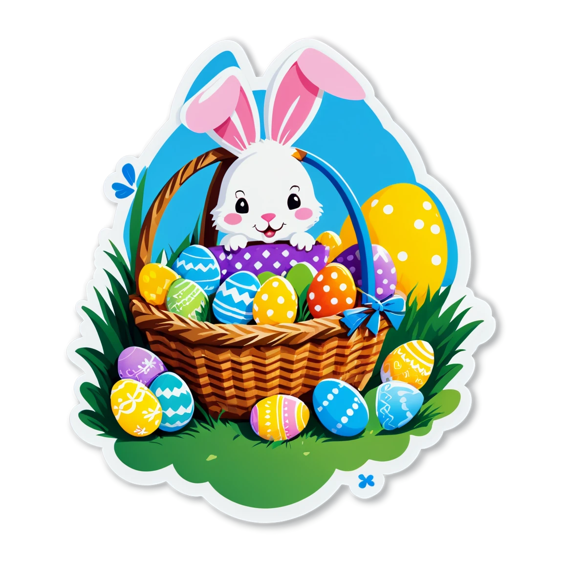 Easter eggs basket, colorful easter eggs sticker, easter sticker