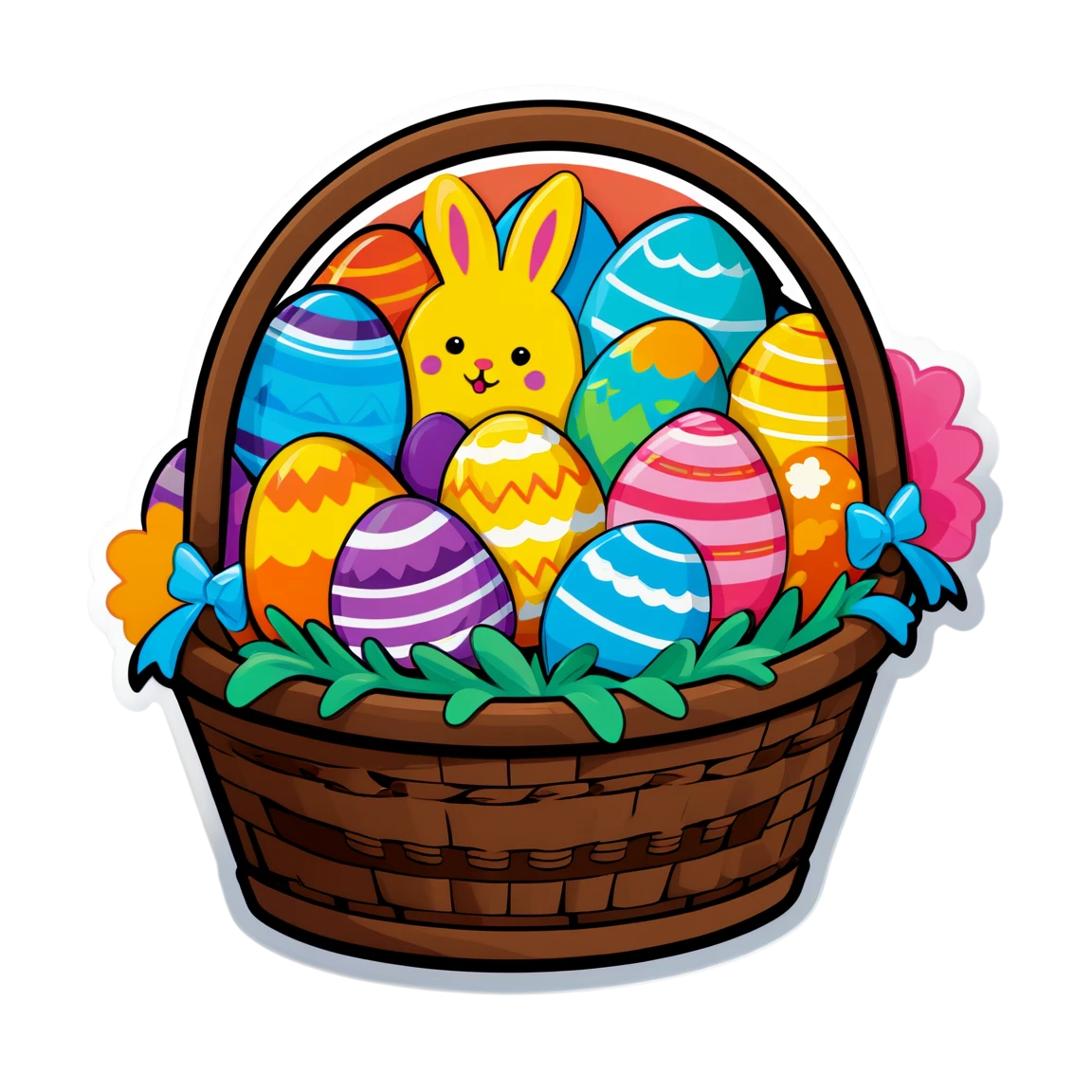 Easter eggs basket, colorful easter eggs sticker, easter sticker