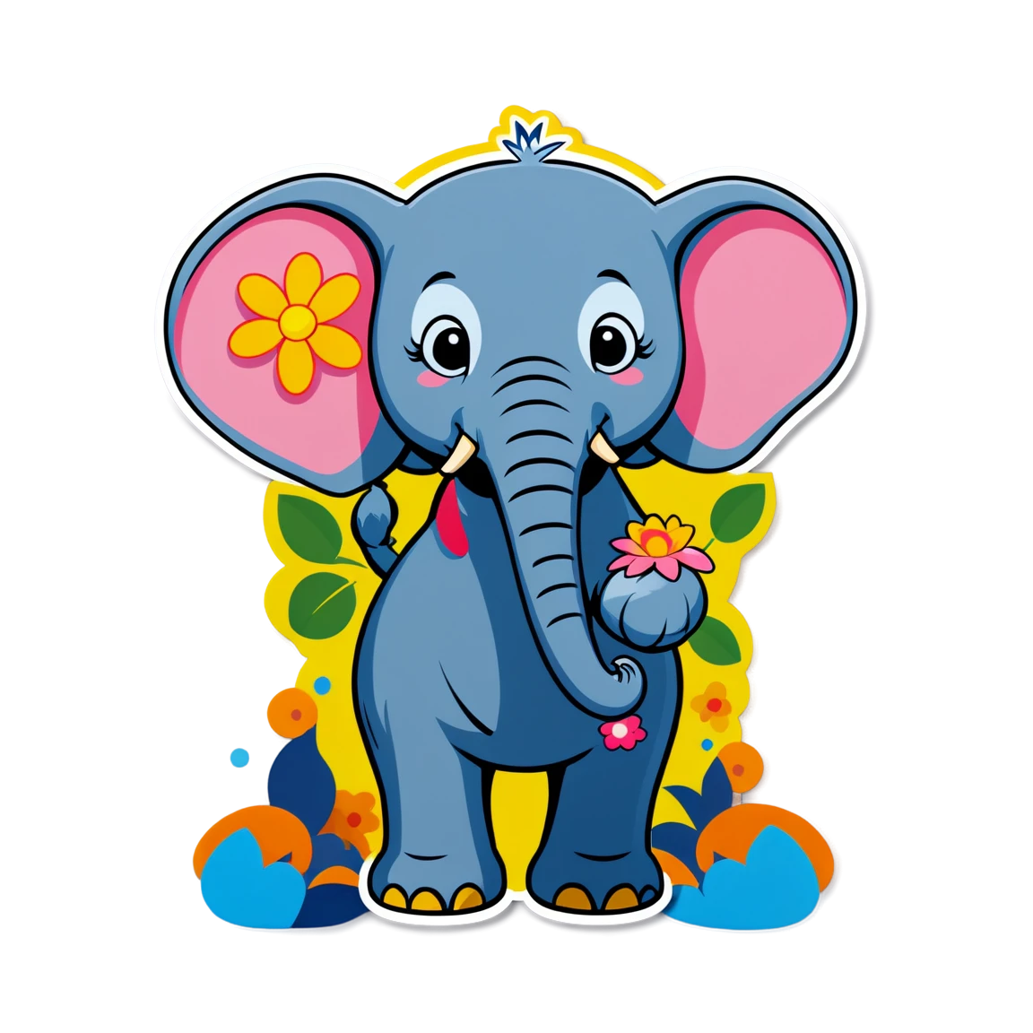 Elephant holding a flower, elephant sticker