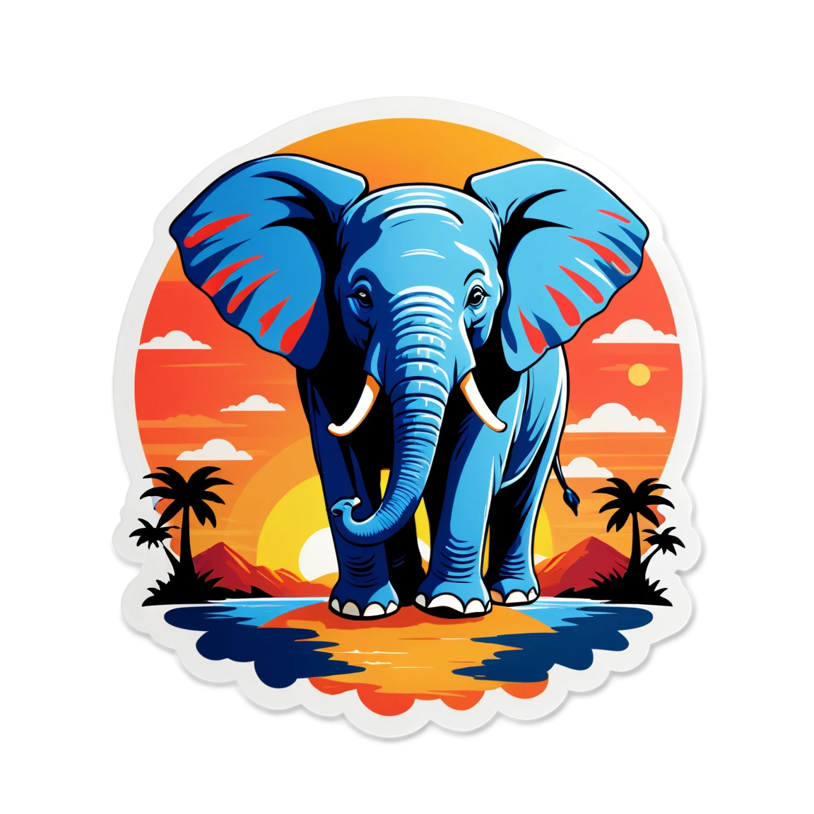 Elephant with a sunset, elephant sticker