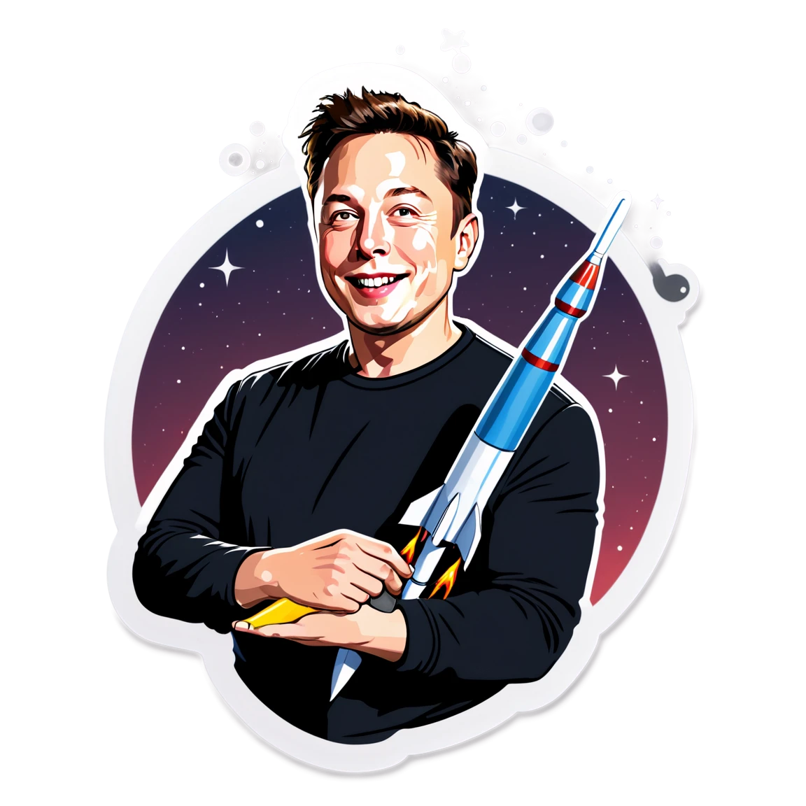 Elon Musk holding model rocket, Elon Musk sticker