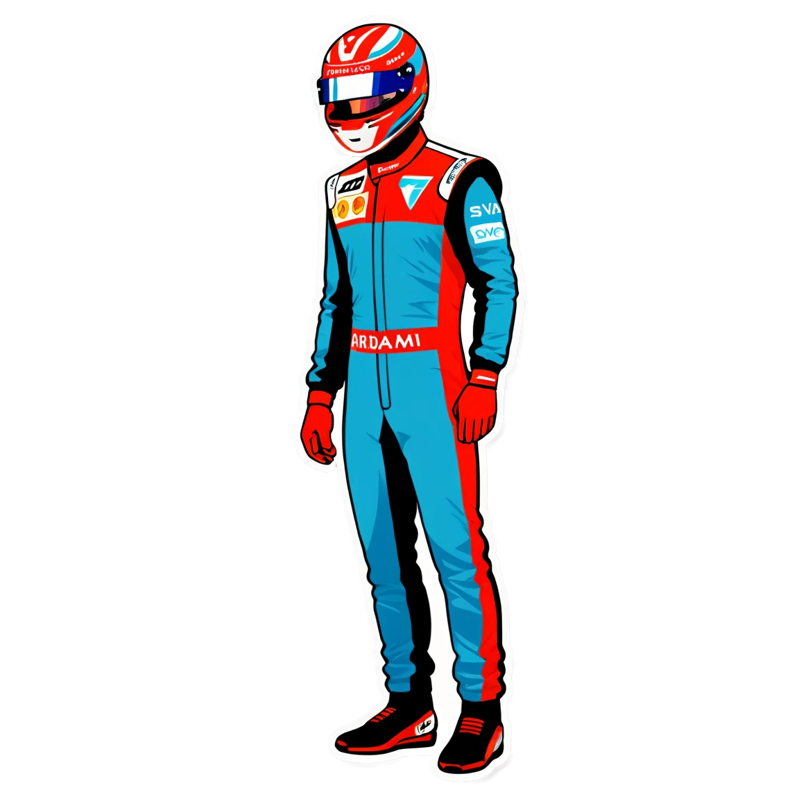 F1 with racing suit, F1 sticker, driver sticker