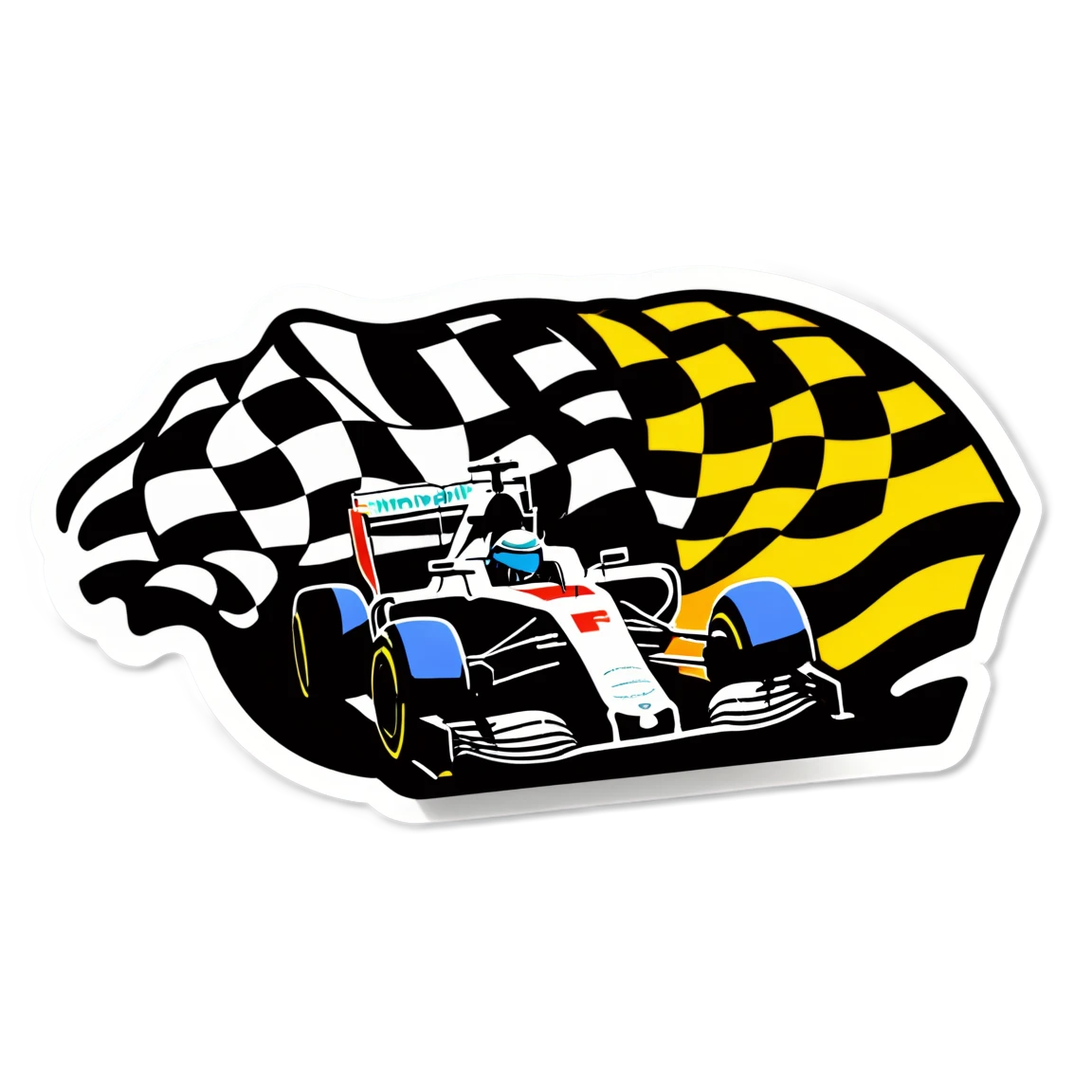 F1 with checkered flag, F1 sticker, finish line sticker