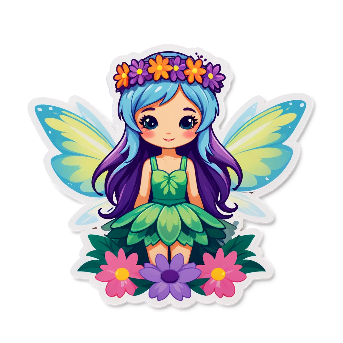 Fairy wearing a flower crown, fairy sticker