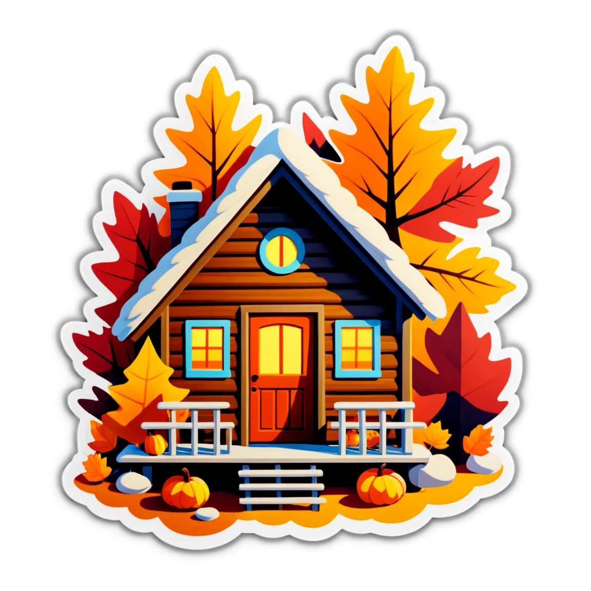 Fall sticker with a cozy cabin