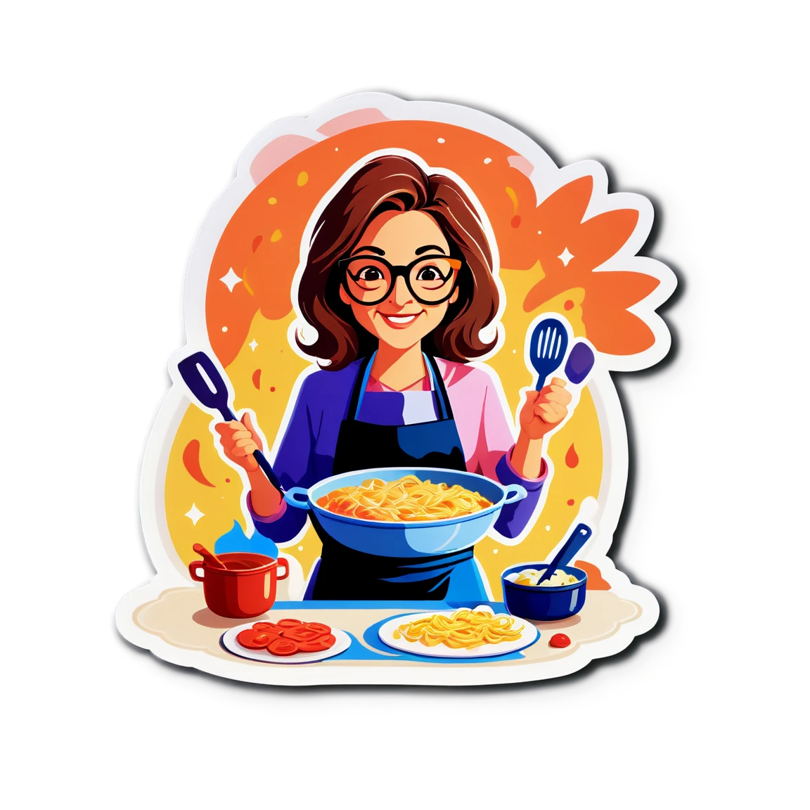 Mom with glasses cooking, family sticker