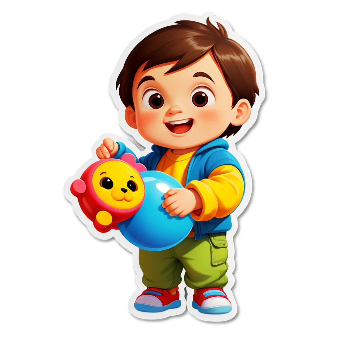 Kid playing with toy, family sticker