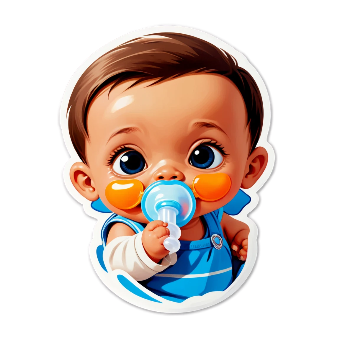 Toddler with pacifier, family sticker