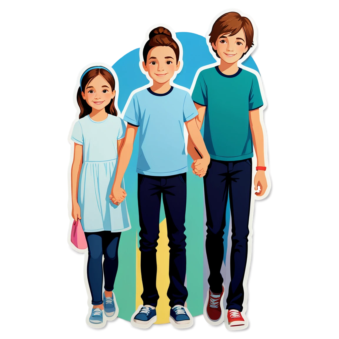 Siblings holding hands, family sticker